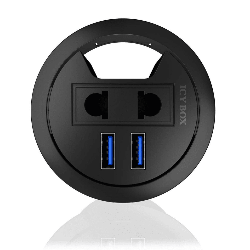 2 Poorten Hub 1x 230 V EU/US Geïntegreerd in Bureau Zwart