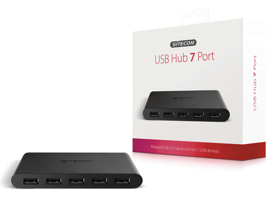 7 Poorten Hub USB 2.0 Gevoed Zwart