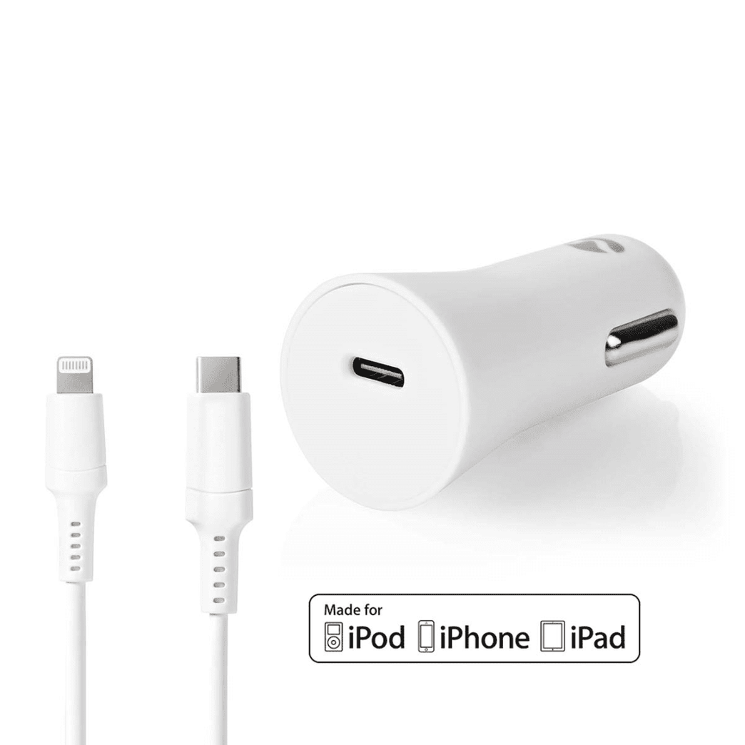 Autolader 20 W 1.67 / 2.22 / 3.0 A Outputs: 1 Poorttype: USB-C Lightning 8-Pins Los Kabel 1.0 m Automatische Voltage Selectie