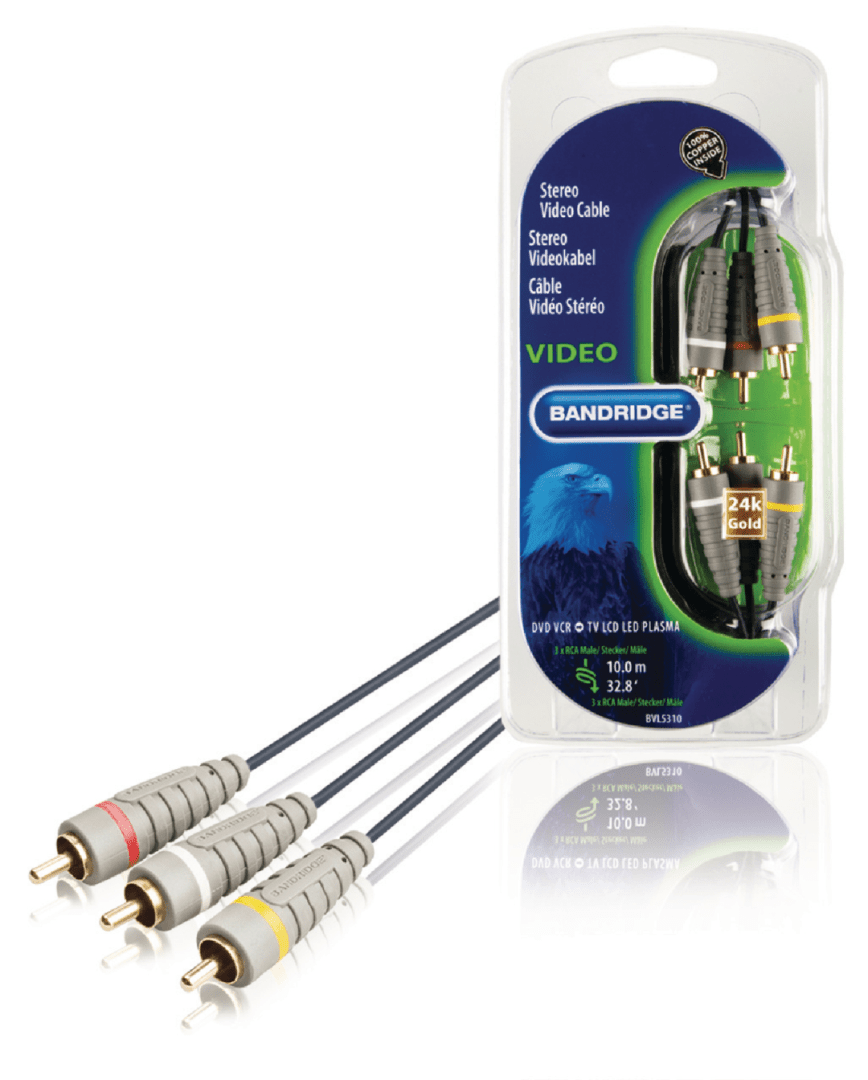 Composiet Videokabel 3x RCA Male - 3x RCA Male 10.0 m Blauw
