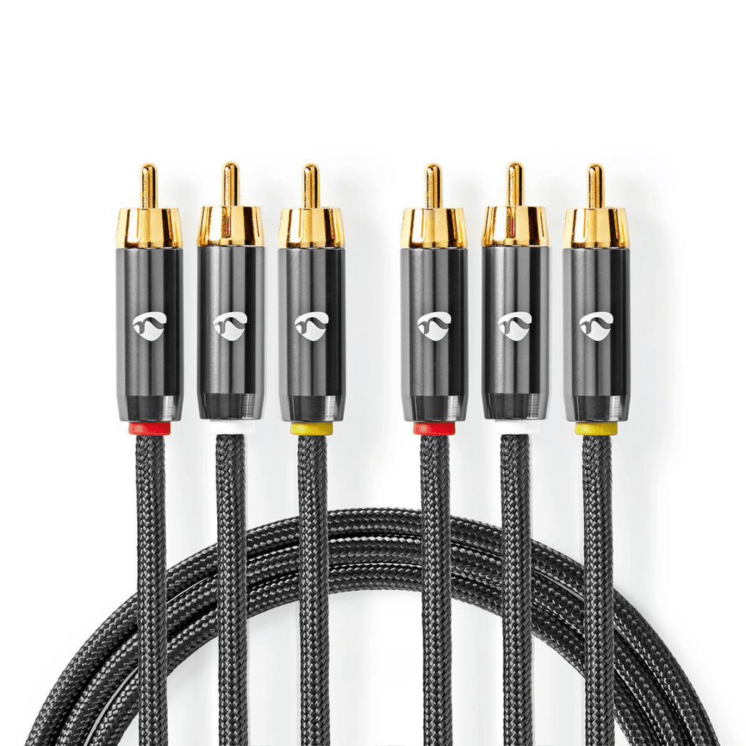 Composiet Videokabel 3x RCA Male 3x RCA Male Verguld 480p 2.00 m Rond Katoen Antraciet / Gun Metal Grijs Cover Window Box