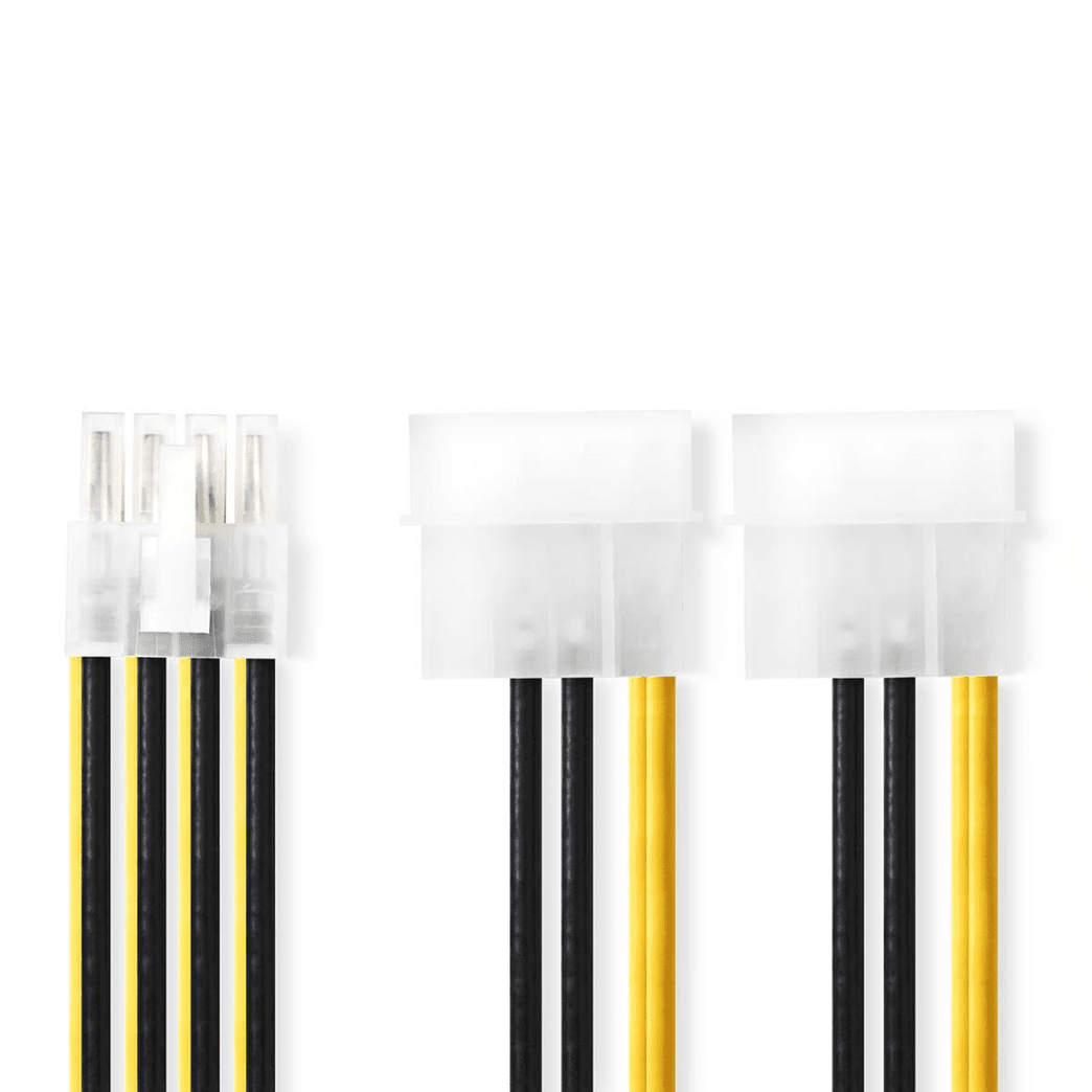 Interne Voedingskabel EPS 8-Pins Male 2x Molex Male Verguld 0.15 m Rond PVC Geel / Zwart Envelop
