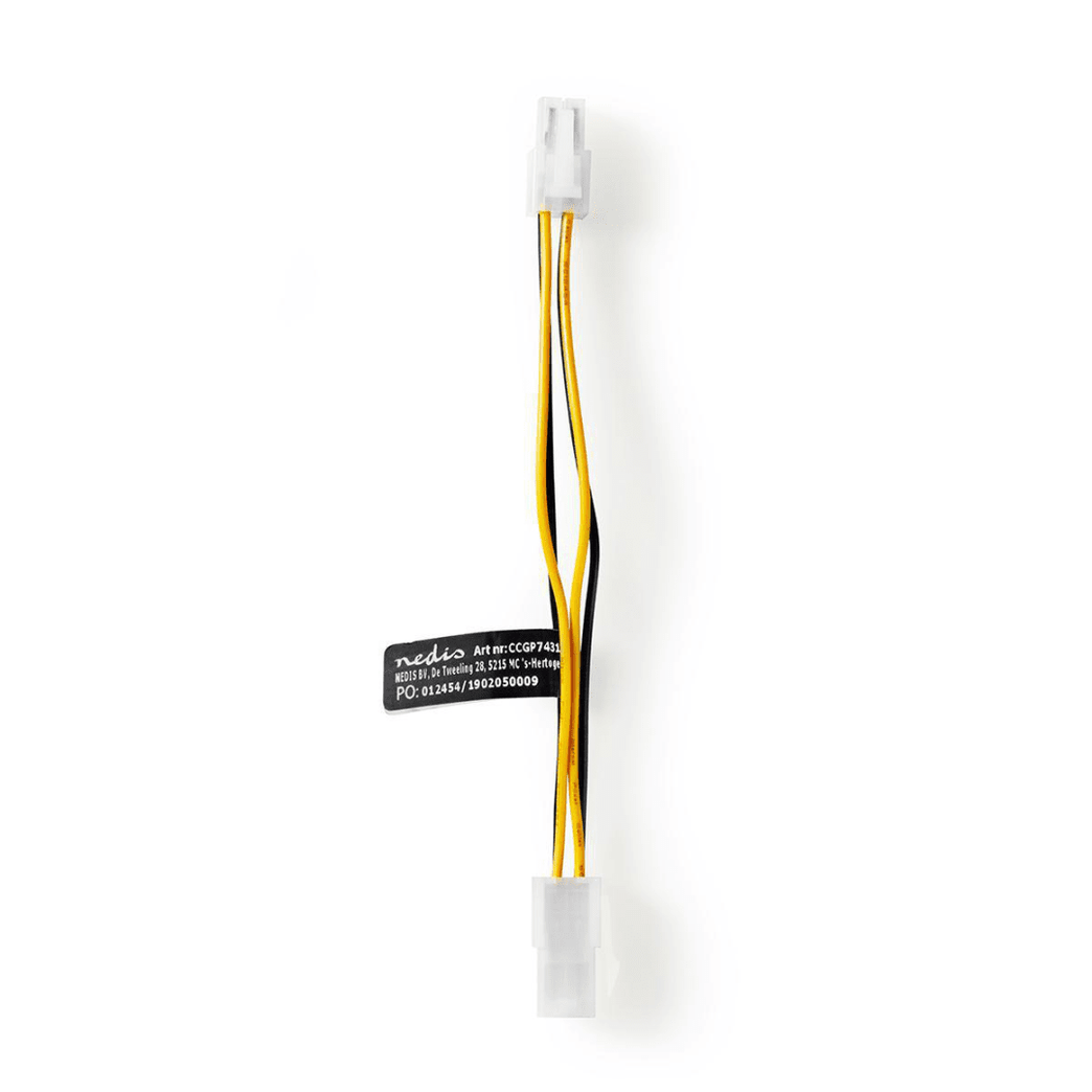 Interne Voedingskabel P4 Male P4 Female Verguld 0.20 m Rond PVC Geel / Zwart Polybag