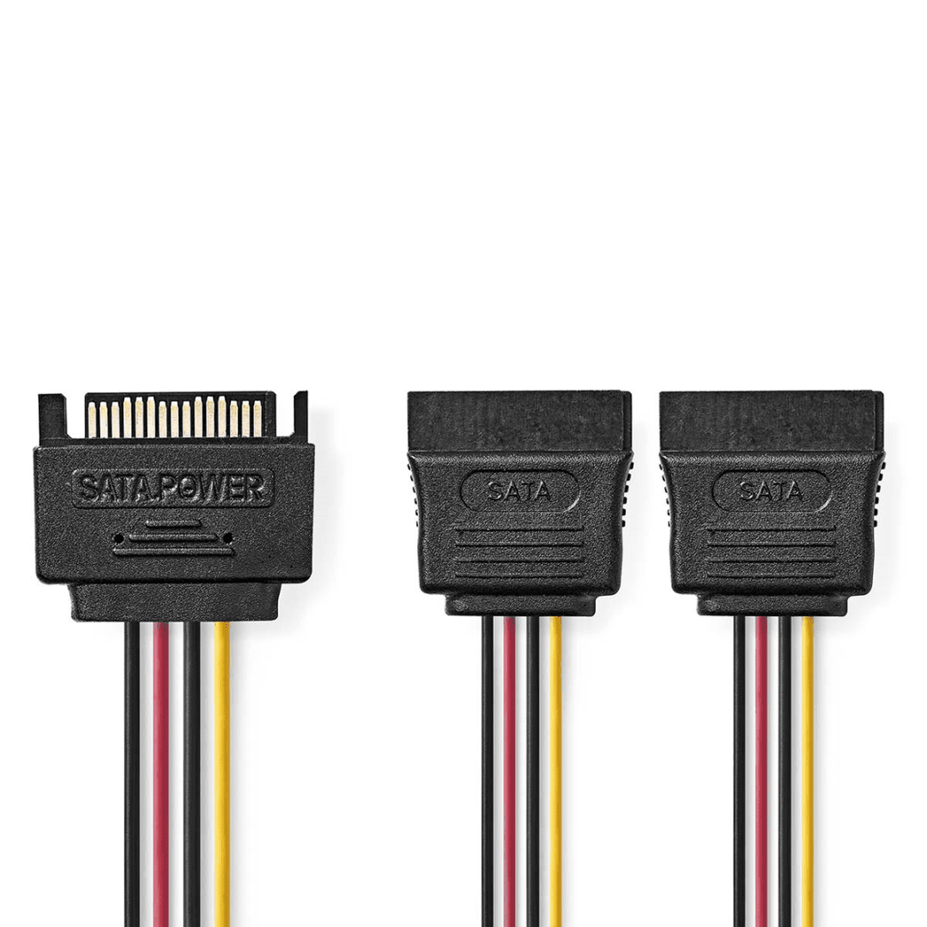 Interne Voedingskabel SATA 15-Pins Male 2x SATA 15-Pins Female Verguld 0.15 m Rond PVC Multicolour Envelop