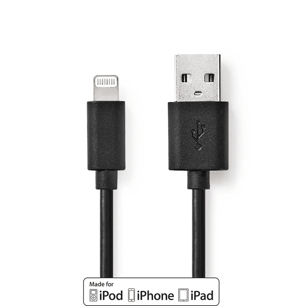 Lightning Kabel USB 2.0 Apple Lightning 8-Pins USB-A Male 480 Mbps Vernikkeld 1.00 m Rond PVC Zwart Doos