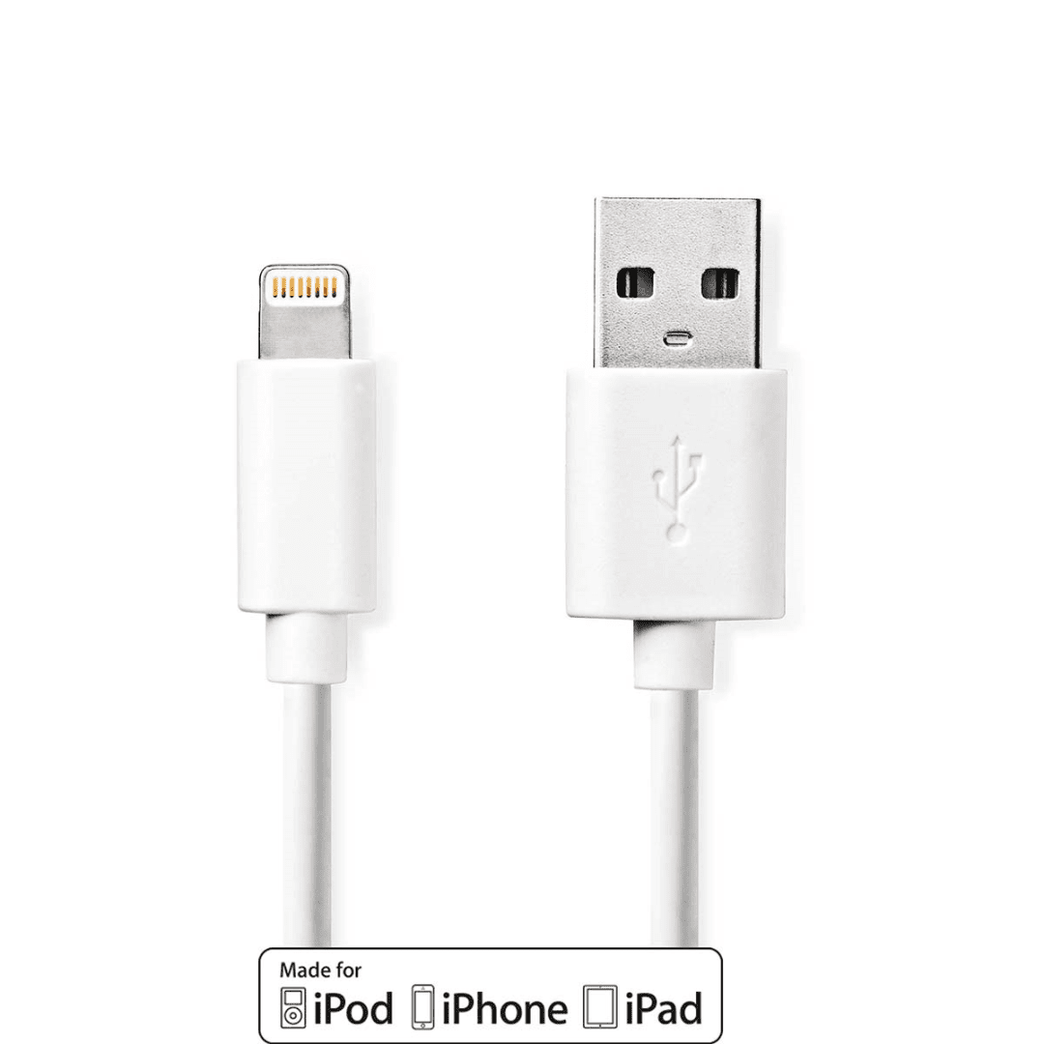 Lightning Kabel USB 2.0 Apple Lightning 8-Pins USB-A Male 480 Mbps Vernikkeld 2.00 m Rond PVC Wit Envelop