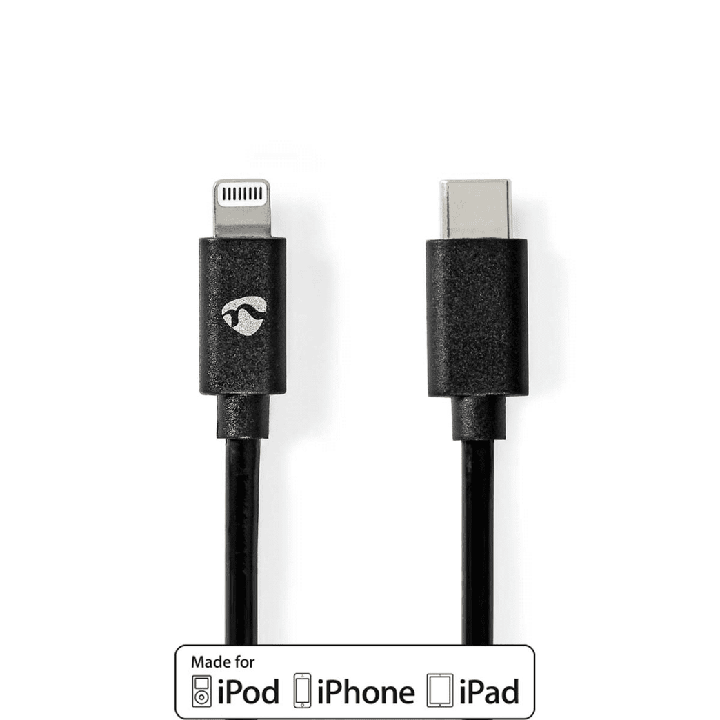 Lightning Kabel USB 2.0 Apple Lightning 8-Pins USB-C Male 480 Mbps Vernikkeld 1.00 m Rond PVC Zwart Envelop