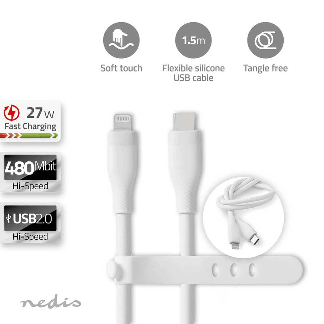 Lightning Kabel USB 2.0 Apple Lightning 8-Pins USB-C Male 480 Mbps Vernikkeld 1.50 m Rond Silicone Wit Doos