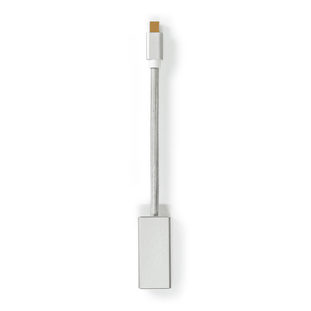 Mini DisplayPort-Kabel DisplayPort 1.2 Mini-DisplayPort Male DisplayPort Female 21.6 Gbps Verguld 0.20 m Rond Gevlochten Zilver Cover Window Box