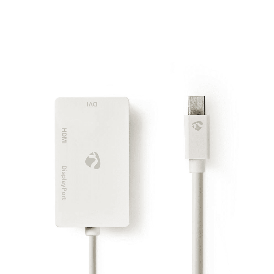 Mini DisplayPort-Kabel DisplayPort 1.2 Mini-DisplayPort Male DisplayPort Female / DVI-D 24+1-Pins Female / HDMI Input 21.6 Gbps Vernikkeld 0.20 m Rond PVC Wit Polybag
