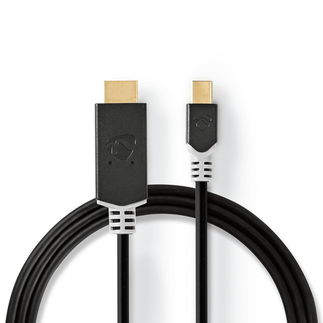 Mini DisplayPort-Kabel DisplayPort 1.4 Mini-DisplayPort Male HDMI Connector 48 Gbps Verguld 2.00 m Rond PVC Antraciet Window Box