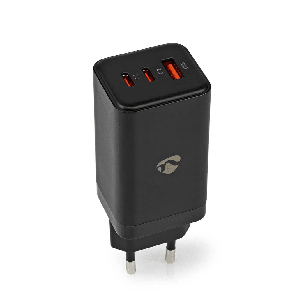Oplader 65 W GaN Snellaad functie 3.0 / 3.25 A Outputs: 3 USB-A / 2x USB-C Automatische Voltage Selectie