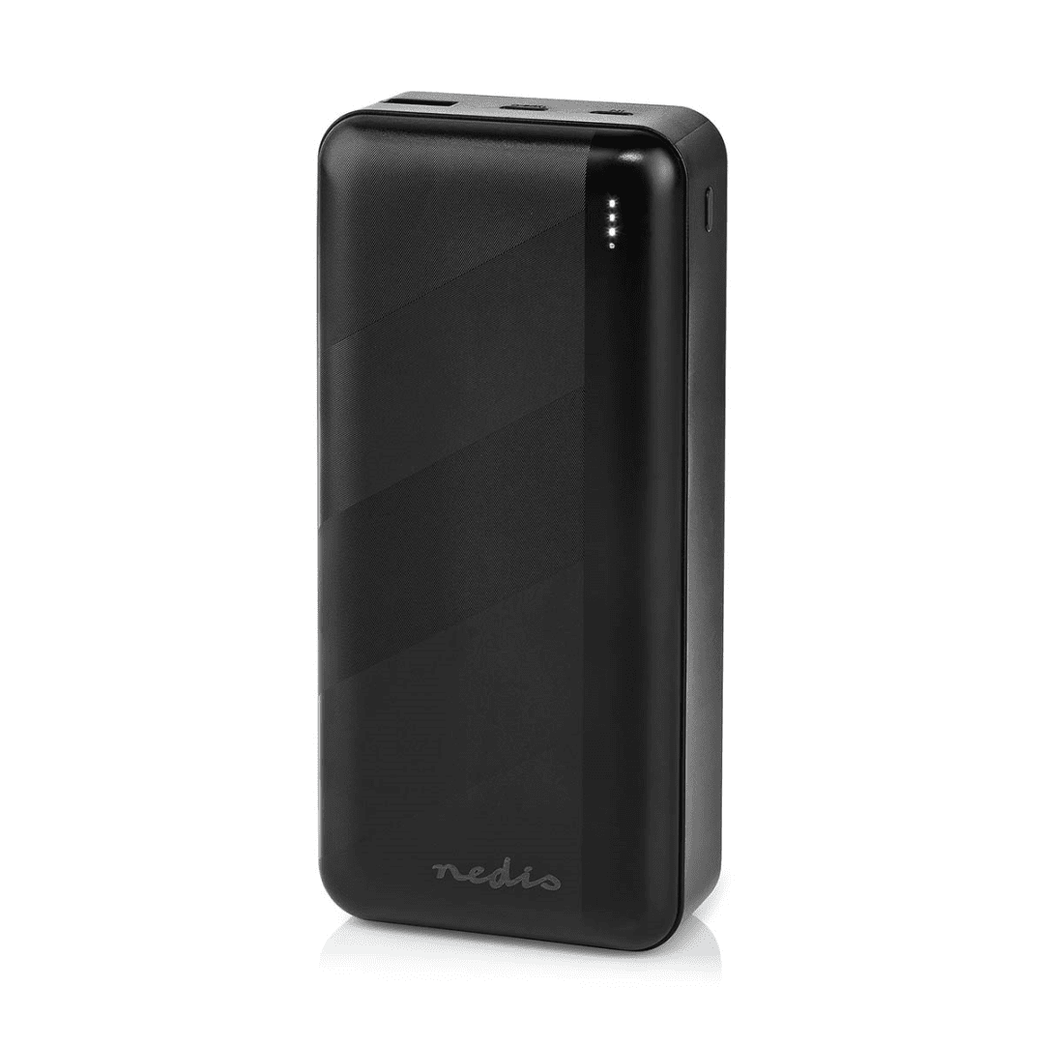Powerbank 30000 mAh 1.5 / 2.0 / 3.0 A Outputs: 2 Output: 1x USB-A / 1x USB-C Inputs: 1x Micro USB / 1x USB-C PD3.0 20W Lithium-Polymeer