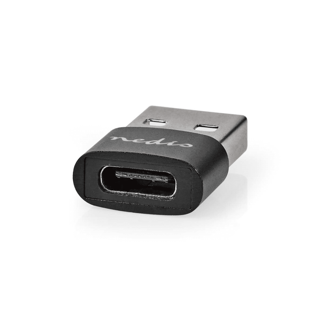 USB-A Adapter USB 2.0 USB-A Male USB-C Female 480 Mbps Rond Vernikkeld Zwart Doos