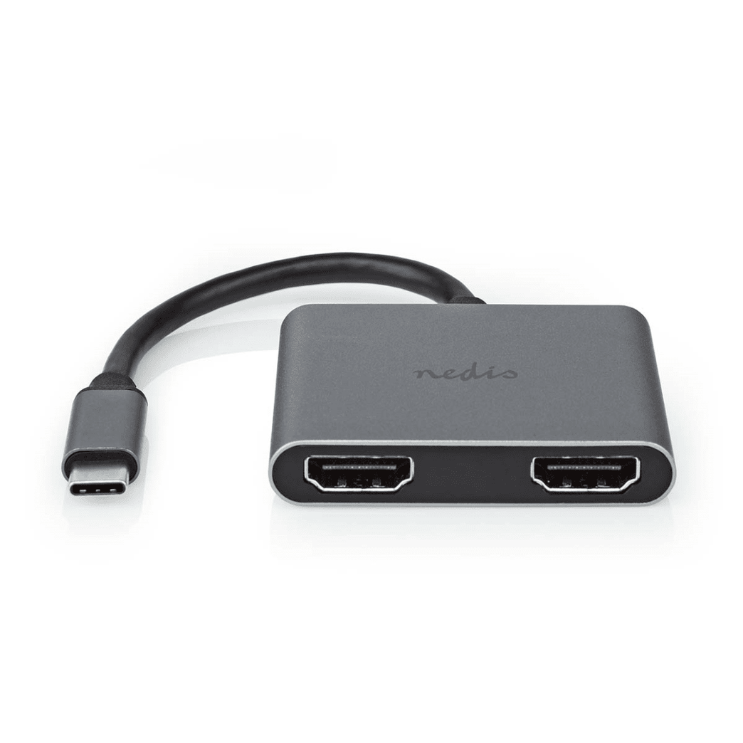 USB-C Adapter USB 3.2 Gen 1 USB-C Male 2x HDMI 4K@30Hz 0.10 m Rond Vernikkeld PVC Zwart Doos