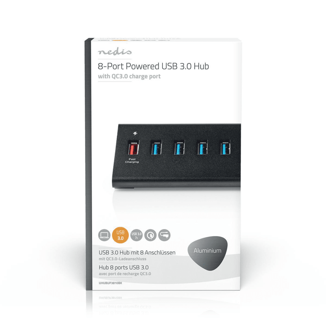 USB-Hub USB Micro-B Female USB-A Female 8-Poorts poort en QC3.0 / USB 3.2 Gen 1 Netvoeding / USB Gevoed 5 Gbps 8x USB