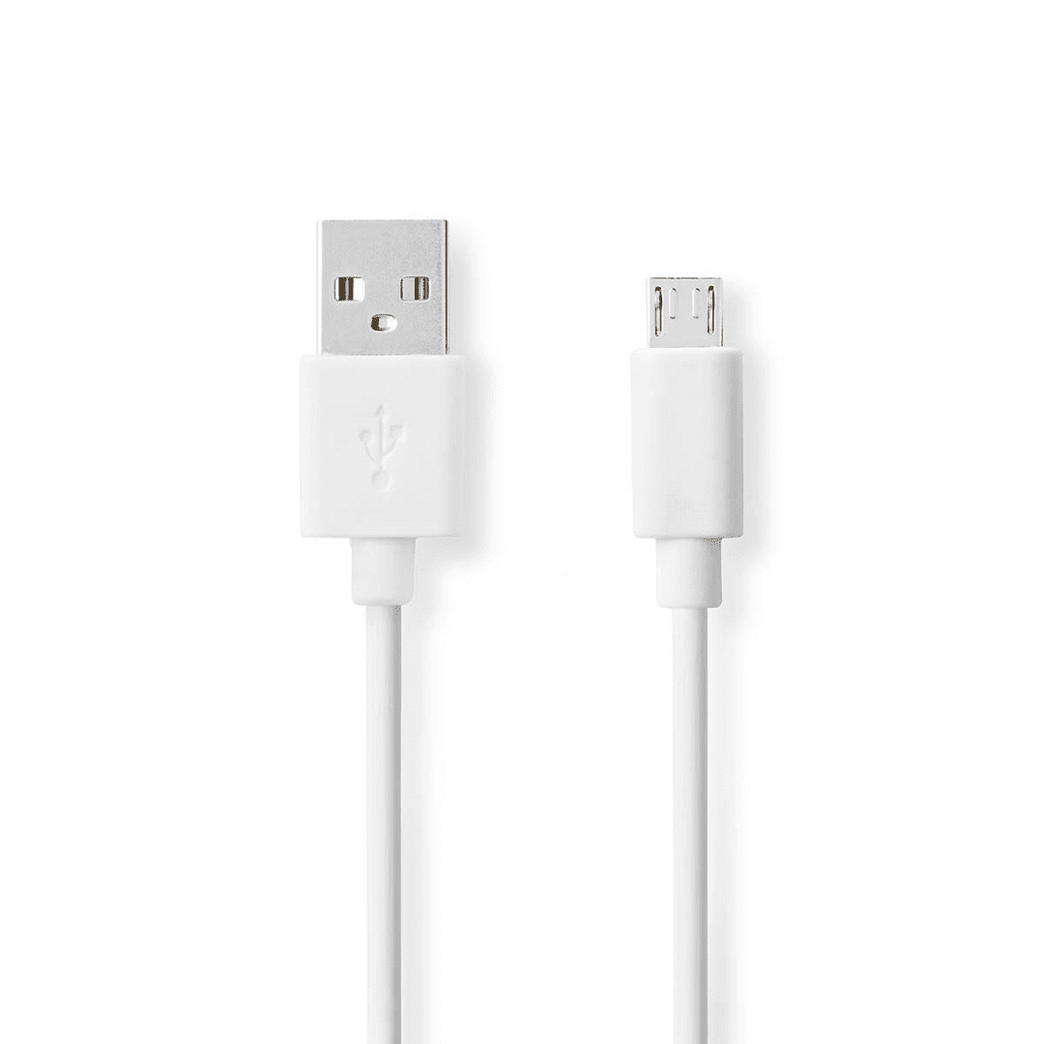 USB-Kabel USB 2.0 USB-A Male USB Micro-B Male 12 W 480 Mbps Vernikkeld 1.00 m Rond PVC Wit Doos