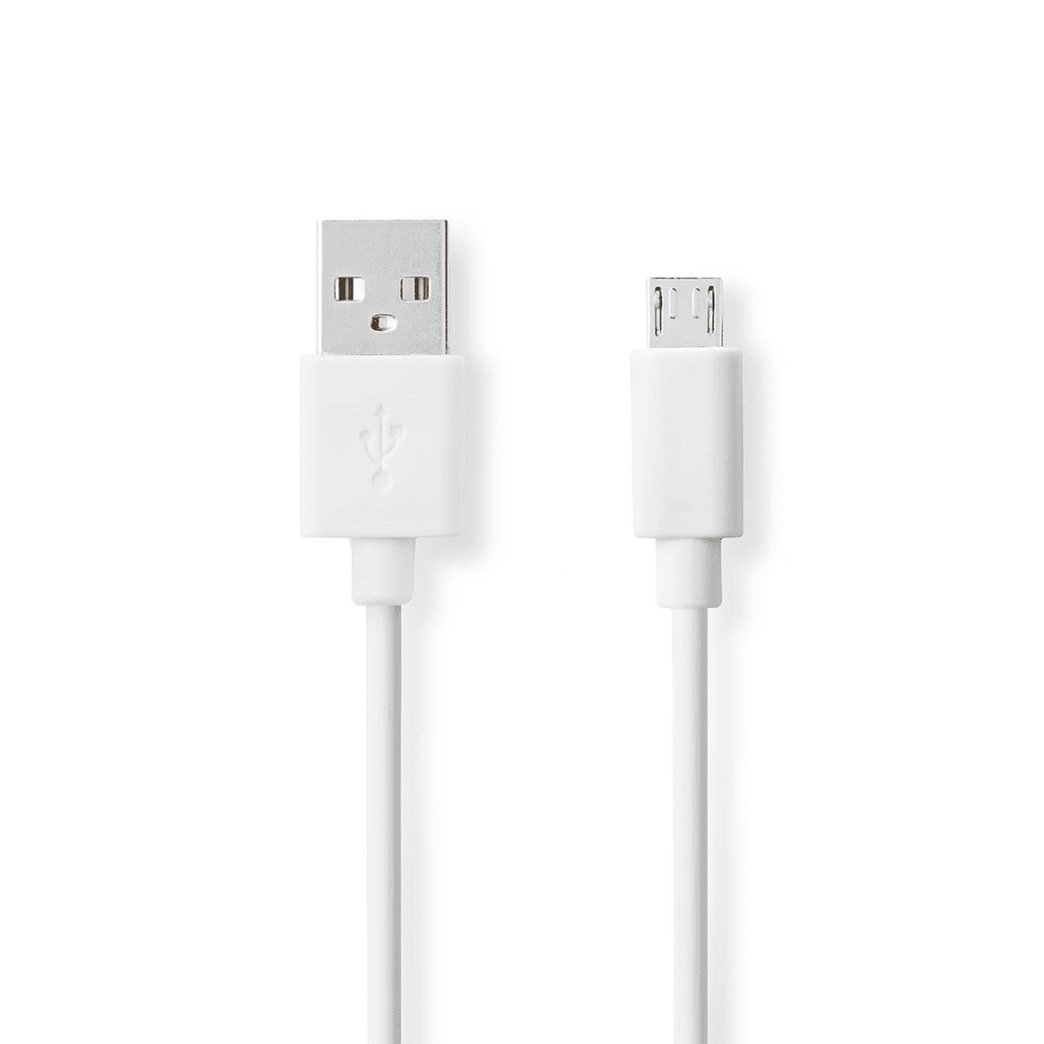 USB-Kabel USB 2.0 USB-A Male USB Micro-B Male 480 Mbps Vernikkeld 1.00 m Rond PVC Wit Doos