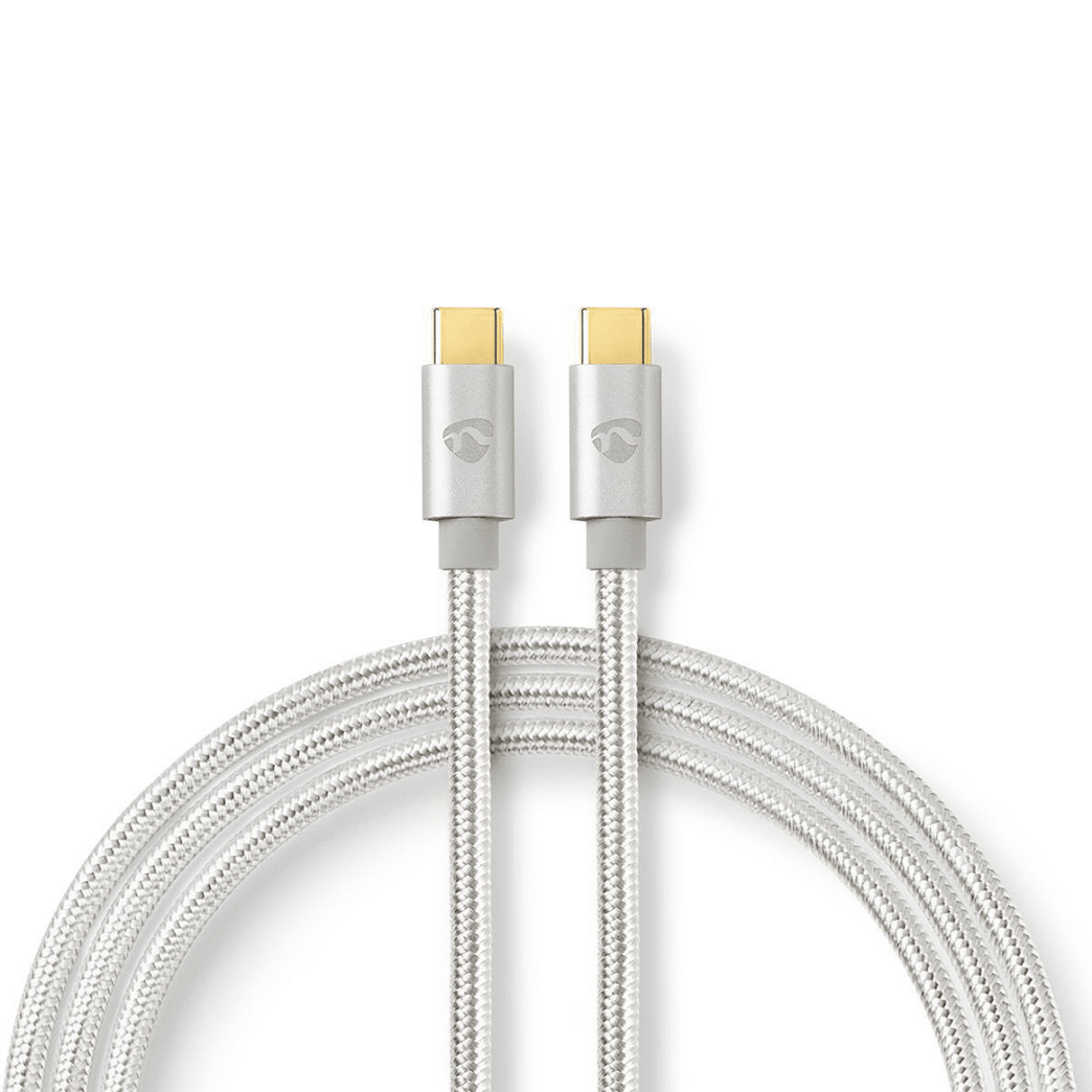 USB-Kabel USB 2.0 USB-C Male USB-C Male 100 W 480 Mbps Verguld 1.00 m Rond Gevlochten / Nylon Zilver Cover Window Box