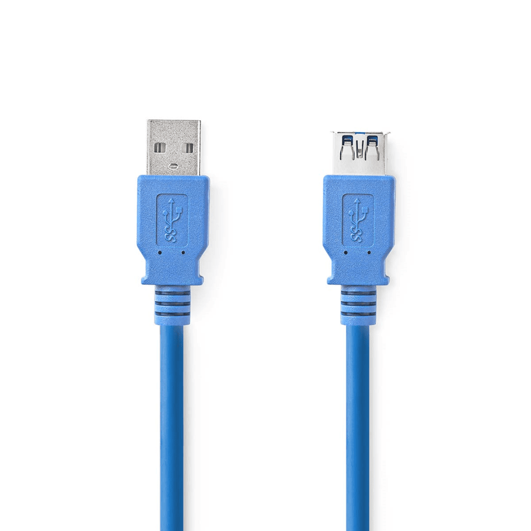 USB-Kabel USB 3.2 Gen 1 USB-A Male USB-A Female 5 Gbps Vernikkeld 1.00 m Rond PVC Blauw Polybag