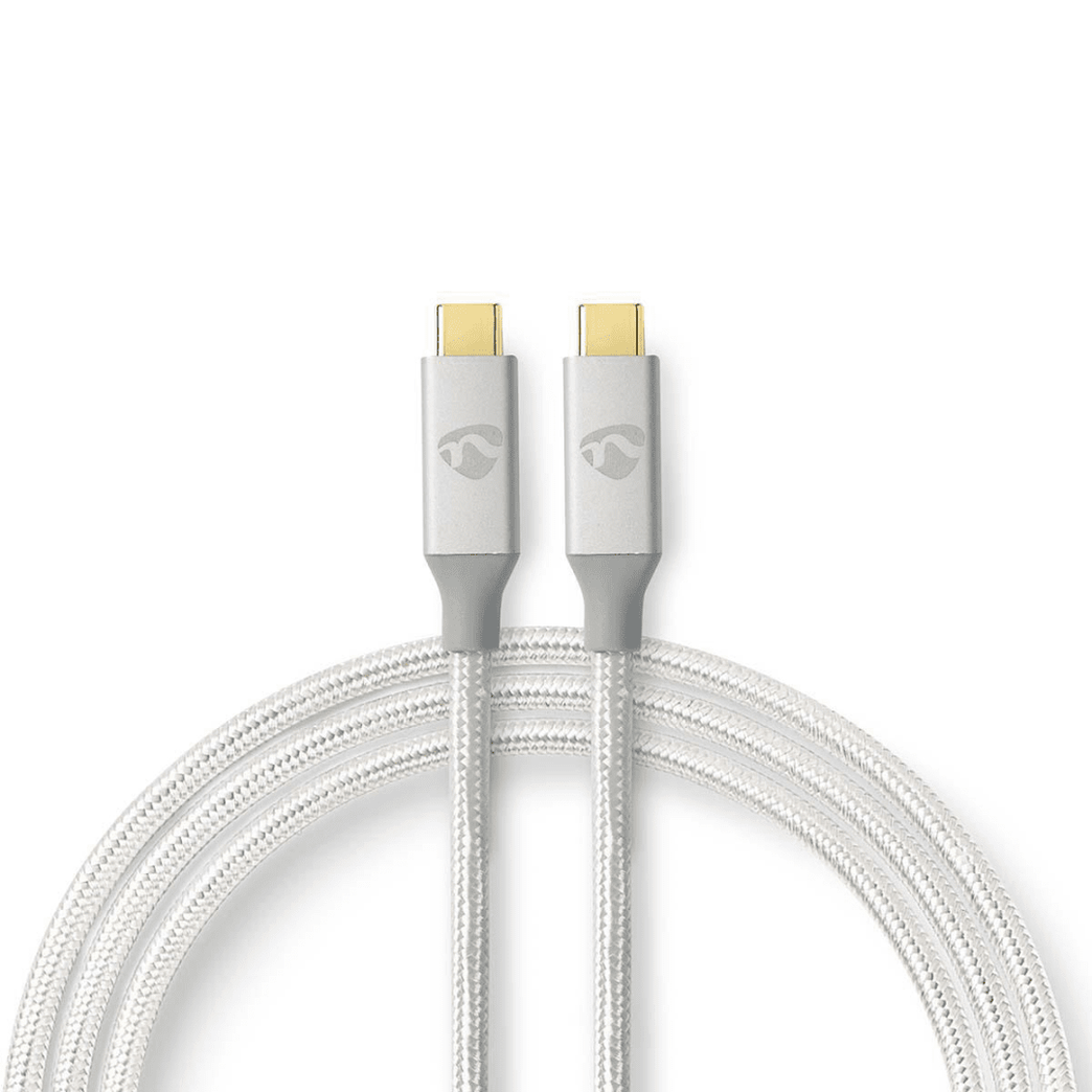 USB-Kabel USB 3.2 Gen 2x2 USB-C Male USB-C Male 100 W 4K@60Hz 20 Gbps Verguld 2.00 m Rond Gevlochten / Nylon Zilver Cover Window Box