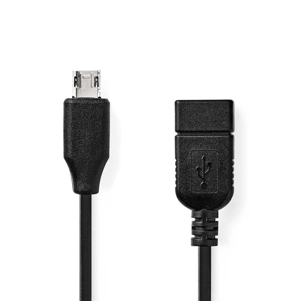 USB Micro-B Adapter USB 2.0 USB Micro-B Male USB-A Female 480 Mbps 0.20 m Plat Vernikkeld PVC Zwart Polybag