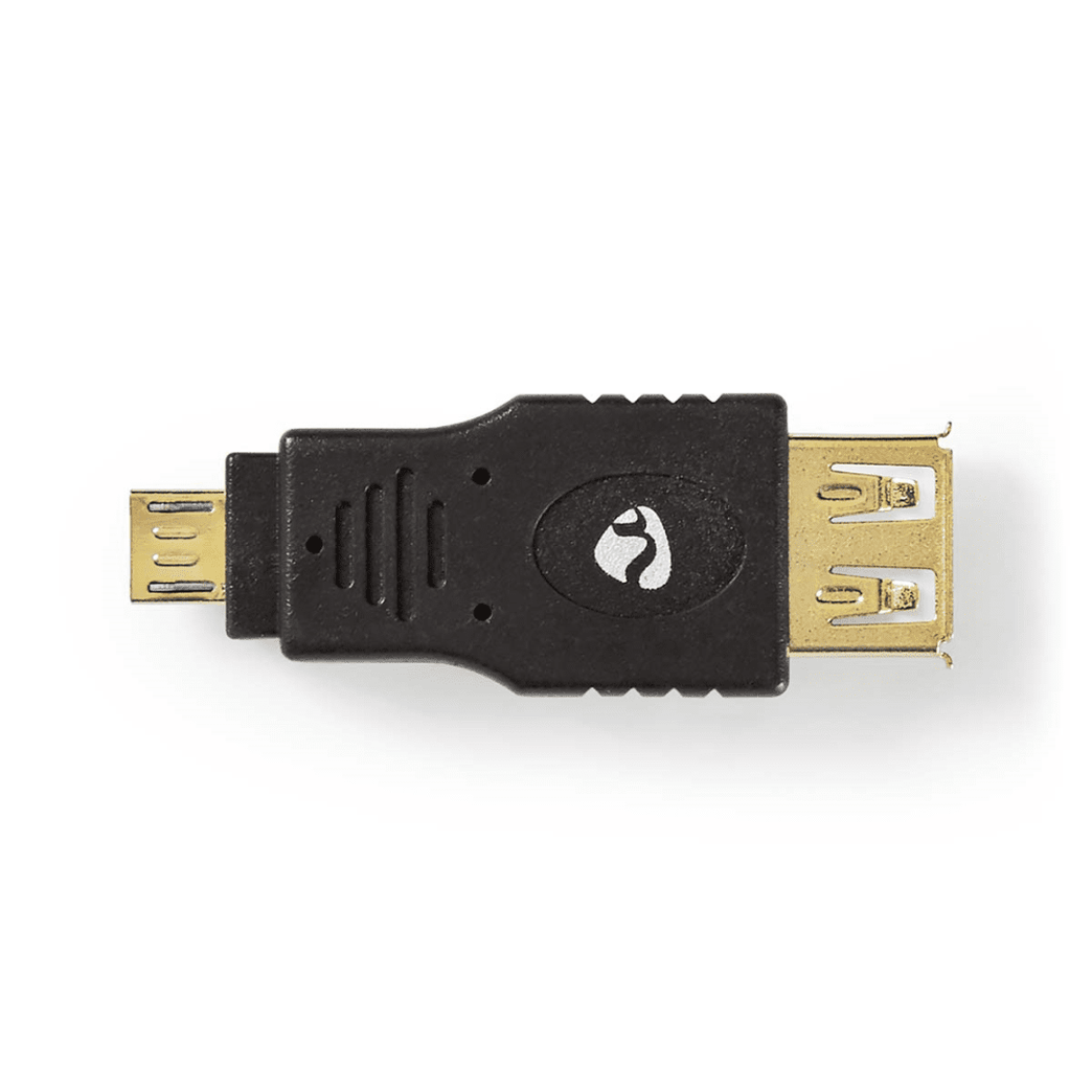 USB Micro-B Adapter USB 2.0 USB Micro-B Male USB-A Female 480 Mbps Verguld PVC Antraciet Doos