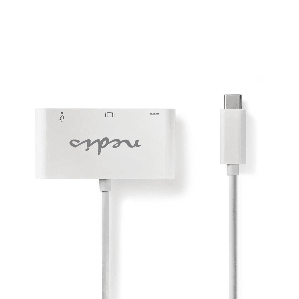 USB Multi-Port Adapter USB 3.1 USB-C Male USB-A Female / USB-C Female / VGA Female 15p 5 Gbps 0.20 m Rond Vernikkeld PVC Wit Blister
