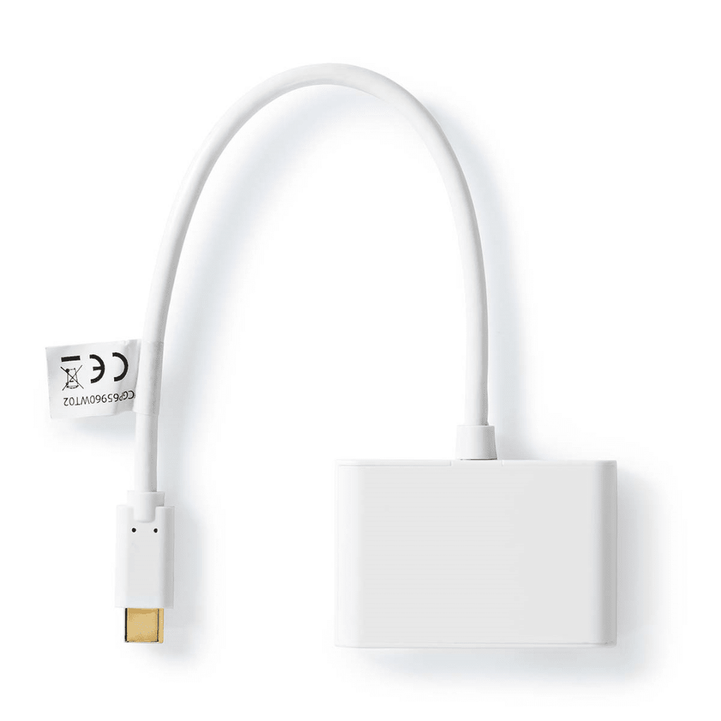 USB Multi-Port Adapter USB 3.2 Gen 1 USB-C Male 2x USB-A 5 Gbps 0.20 m Rond Vernikkeld PVC Wit Polybag