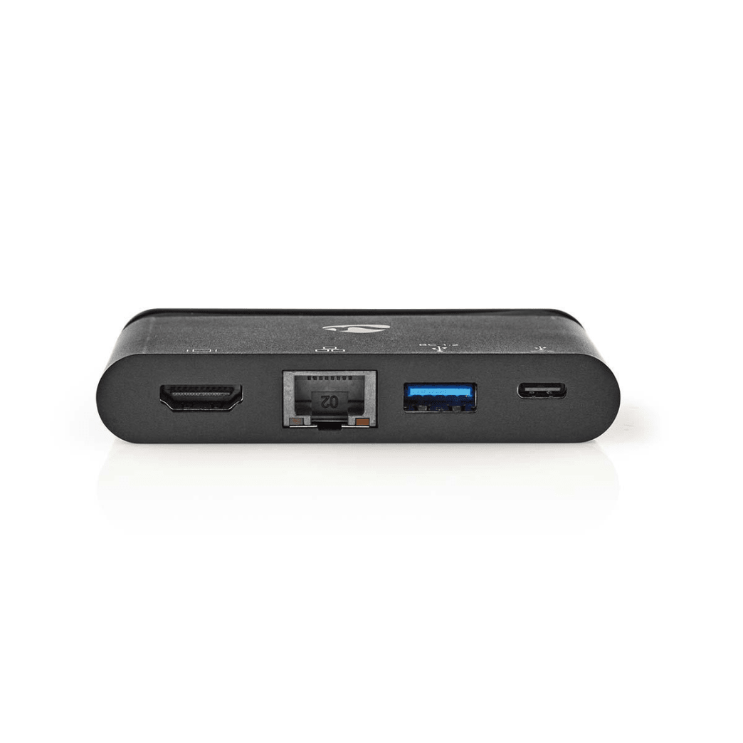 USB Multi-Port Adapter USB 3.2 Gen 1 USB-C Male HDMI Female / RJ45 Female / USB-A Female / USB-C Female Rond Vernikkeld Zwart Doos
