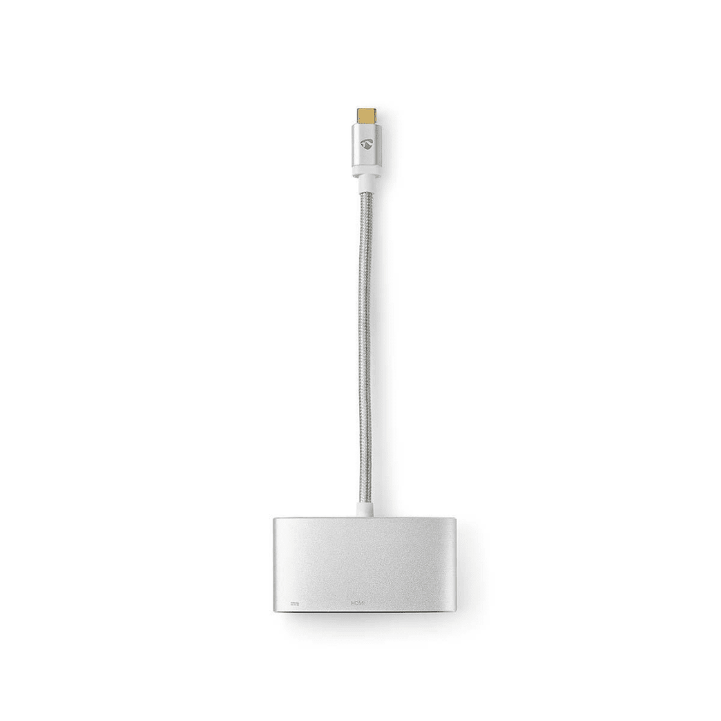 USB Multi-Port Adapter USB 3.2 Gen 1 USB-C Male HDMI Output / USB-A Female / USB-C Female 5 Gbps 0.20 m Rond Verguld Gevlochten / Nylon Zilver Cover Window Box
