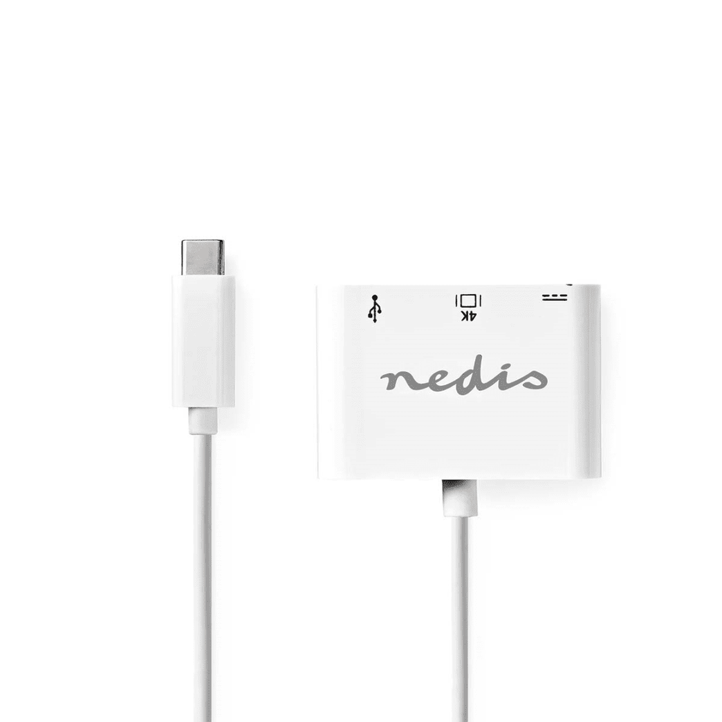 USB Multi-Port Adapter USB 3.2 Gen 1 USB-C Male HDMI Output / USB-A Female / USB-C Female 5 Gbps 0.20 m Rond Vernikkeld PVC Wit Doos