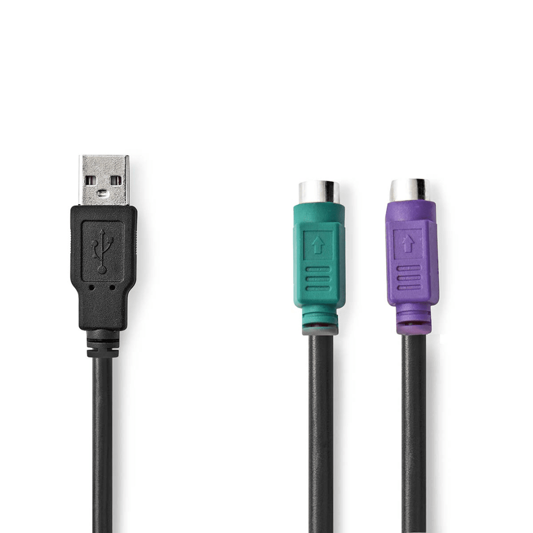 2-in-1-Kabel USB 2.0 USB-A Male 2x PS/2 Female 480 Mbps 0.30 m Vernikkeld Rond PVC Zwart Doos