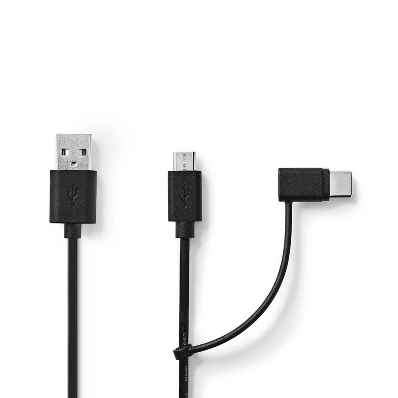 2-in-1-Kabel USB 2.0 USB-A Male USB Micro-B Male / USB-C Male 480 Mbps 1.00 m Vernikkeld Rond PVC Zwart Blister