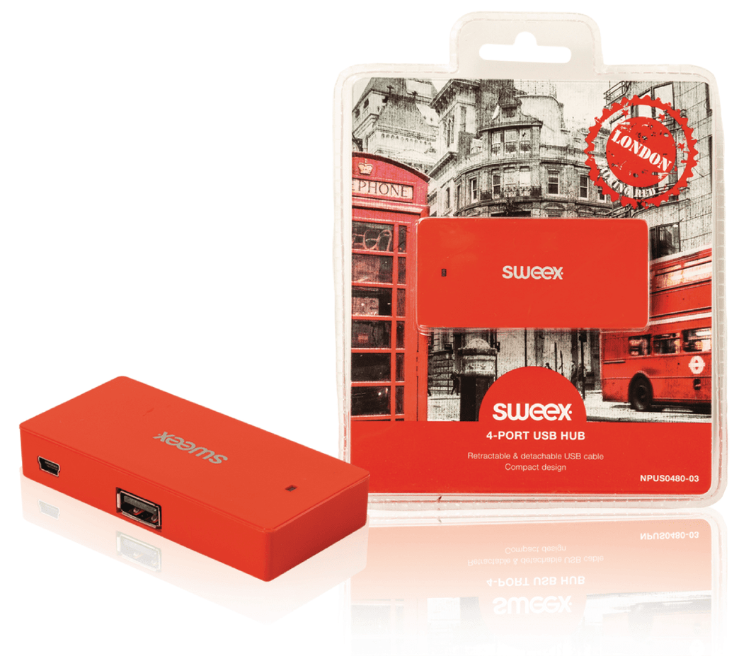 4 Poorten Hub USB 2.0 Rood