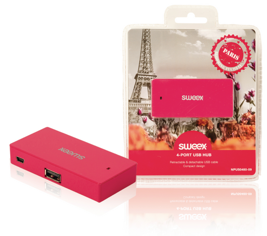 4 Poorten Hub USB 2.0 Roze