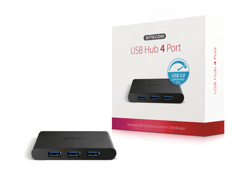 4 Poorten Hub USB 3.0 Gevoed Zwart