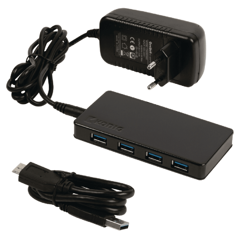 4 Poorten Hub USB 3.0 Gevoed Zwart