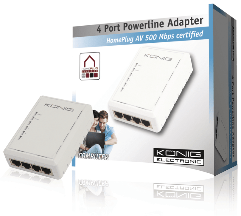 4 Poorten Powerline-Adapter 500 Mbps Switch