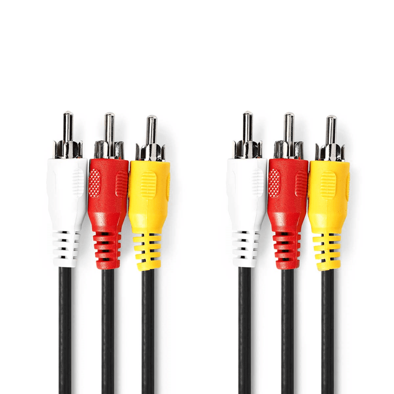 Composiet Videokabel 3x RCA Male 3x RCA Male Vernikkeld 480p 1.00 m Rond PVC Zwart Polybag