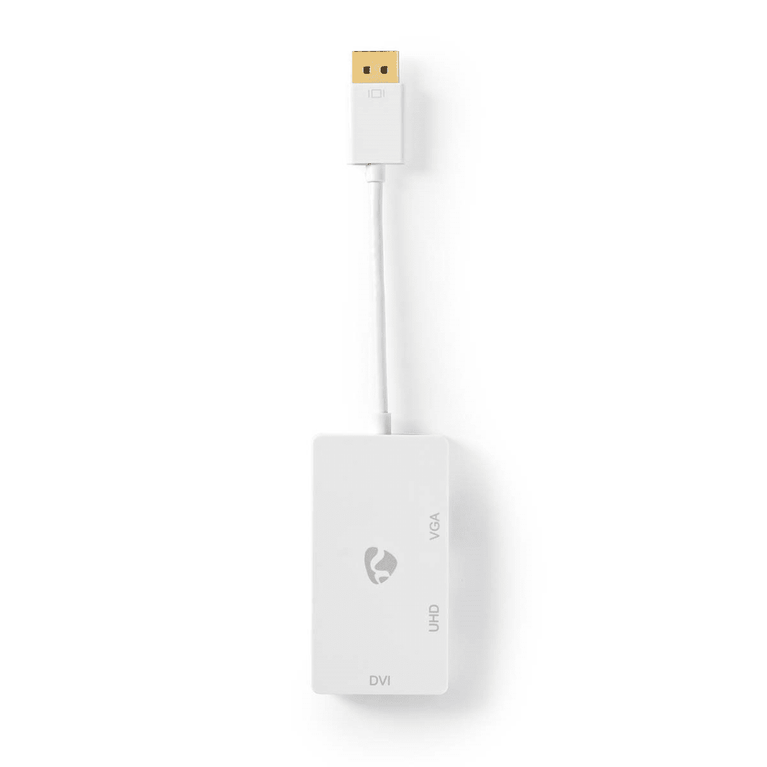 DisplayPort-Adapter DisplayPort Male DVI-D 24+1-Pins Female / HDMI Female / VGA Female 15p 4K@60Hz Verguld Schakelbaar 0.20 m Rond ABS ABS Wit Blister