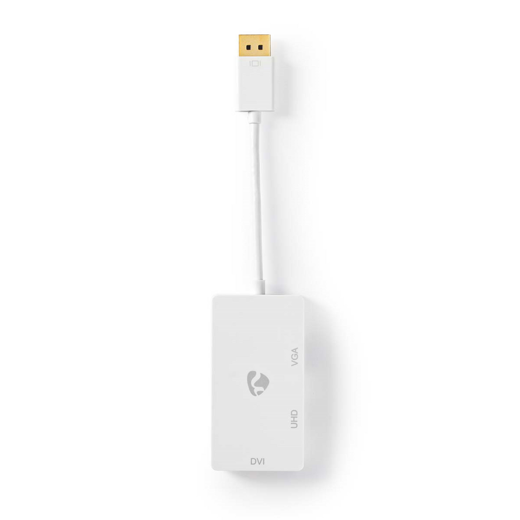 DisplayPort-Adapter DisplayPort Male DVI-D 24+1-Pins Female / HDMI Female / VGA Female 15p 4K@60Hz Verguld Schakelbaar 0.20 m Rond ABS ABS Wit Doos