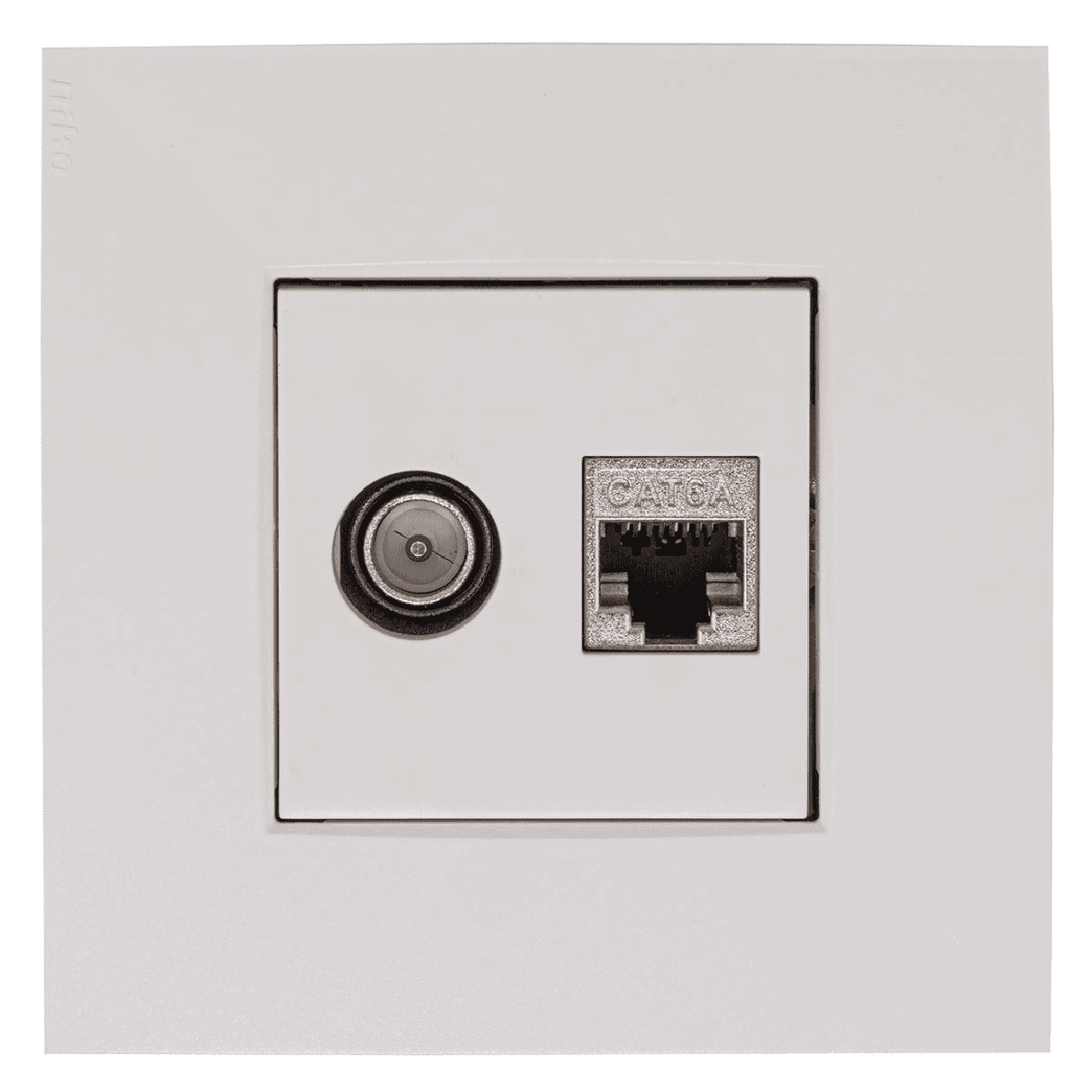 EDB02 CDN Coax TV /Data RJ45 stopcontact,incl. centraalplaat en afdekrand 9010 Niko ,Telenet /VOO