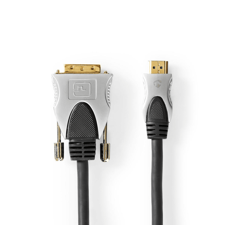 HDMI Kabel HDMI Connector DVI-D 18+1-Pin Male 1080p Verguld 2.50 m Recht PVC Antraciet Clamshell