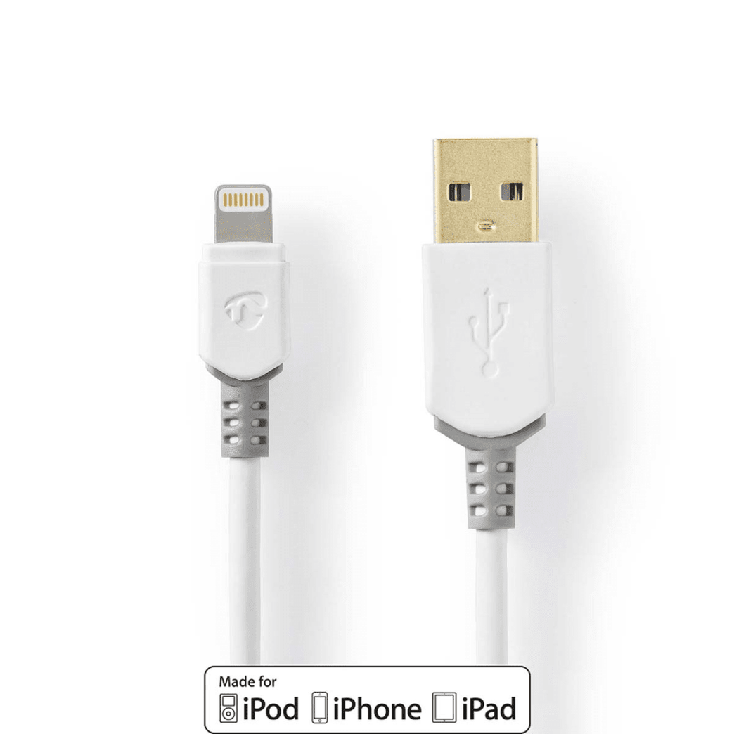 Lightning Kabel USB 2.0 Apple Lightning 8-Pins USB-A Male 480 Mbps Verguld 2.00 m Rond PVC Grijs / Wit Doos