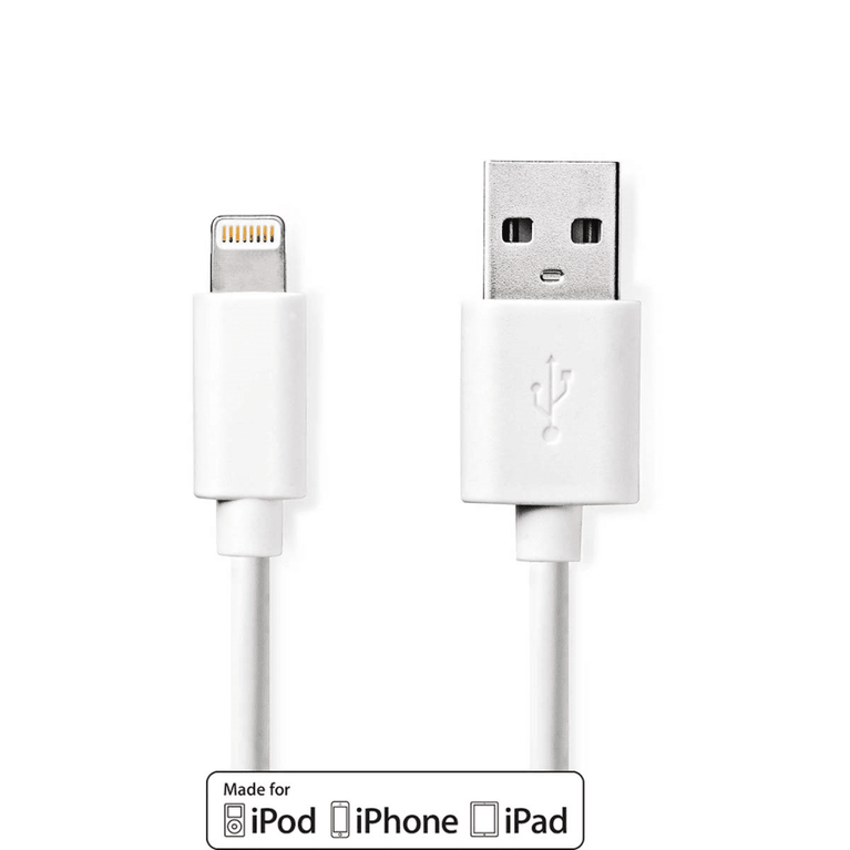 Lightning Kabel USB 2.0 Apple Lightning 8-Pins USB-A Male 480 Mbps Vernikkeld 1.00 m Rond PVC Wit Doos