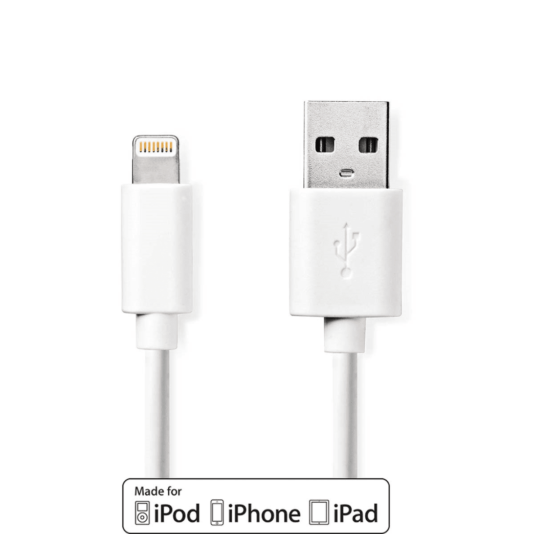Lightning Kabel USB 2.0 Apple Lightning 8-Pins USB-A Male 480 Mbps Vernikkeld 1.00 m Rond PVC Wit Envelop
