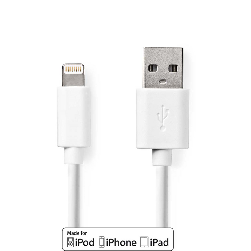 Lightning Kabel USB 2.0 Apple Lightning 8-Pins USB-A Male 480 Mbps Vernikkeld 1.00 m Rond PVC Wit Label
