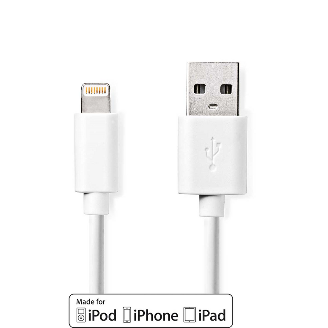 Lightning Kabel USB 2.0 Apple Lightning 8-Pins USB-A Male 480 Mbps Vernikkeld 2.00 m Rond PVC Wit Envelop