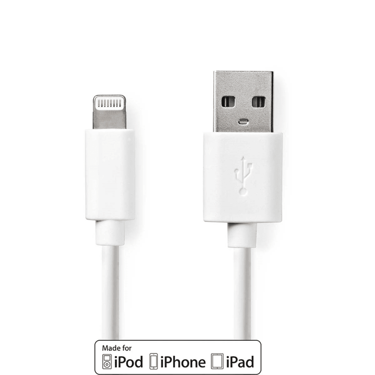 Lightning Kabel USB 2.0 Apple Lightning 8-Pins USB-A Male 480 Mbps Vernikkeld 2.00 m Rond PVC Wit Label